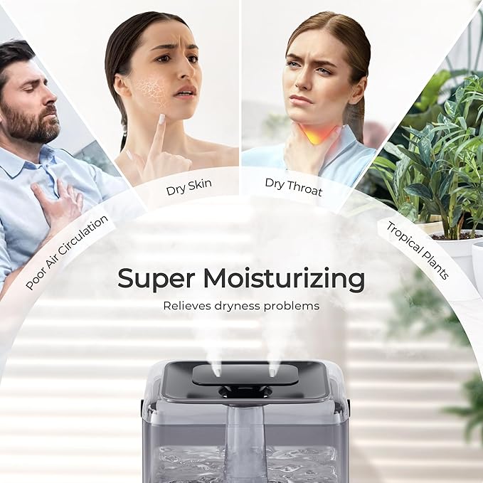 CHIVALZ Humidifiers for Bedroom, 6L Cool Mist Humidifiers for Baby Nursery, 26dB Quiet, 50H Runtime, Top Fill Humidifier for Large Room, Home, Plants, Nightlight, Oil Diffuser 1 Pack Black