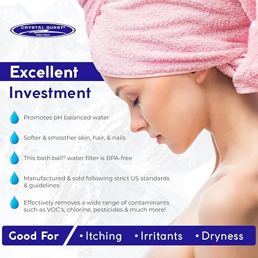 Crystal Quest Bath Ball Water Filter for Bathtub - 3-Stage Filtration, Removes Chlorine, Chloramine & Byproducts, 2,500 Gallons, BPA Free, pH Balanced Water, Fits Most Tubs, Easy Install - White