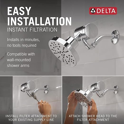 Delta Faucet 5-Setting H2Okinetic Shower Head Chrome with Clarifi Premium Shower Filter Attachment with Filter