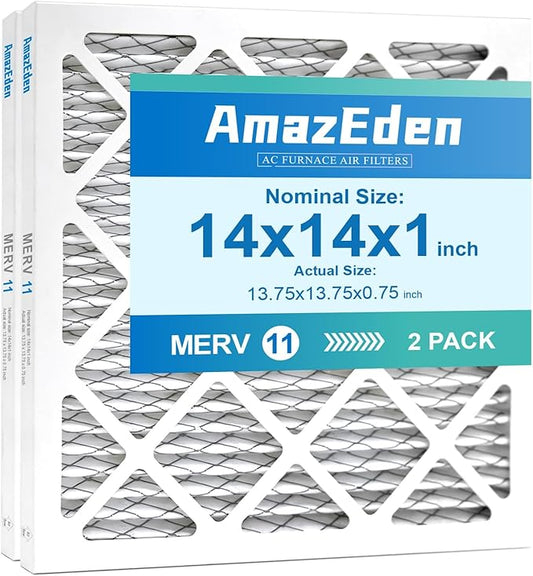 14x14x1 Air Filter MERV 11 (2-Pack) MPR 1000 FPR 7 HVAC AC Furnace Filters Pleated Dust Defense Replacement for Home (Actual Size: 13.75x13.75x0.75 Inches)