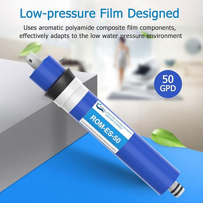 50 GPD RO Membrane filter Replacement with Reverse Osmosis Membrane Housing, Wrench, 1/4" Quick-Connect Fitting, Check Valve, Fit Under Sink RO Home Drinking Water Filter Filtration Purifier System