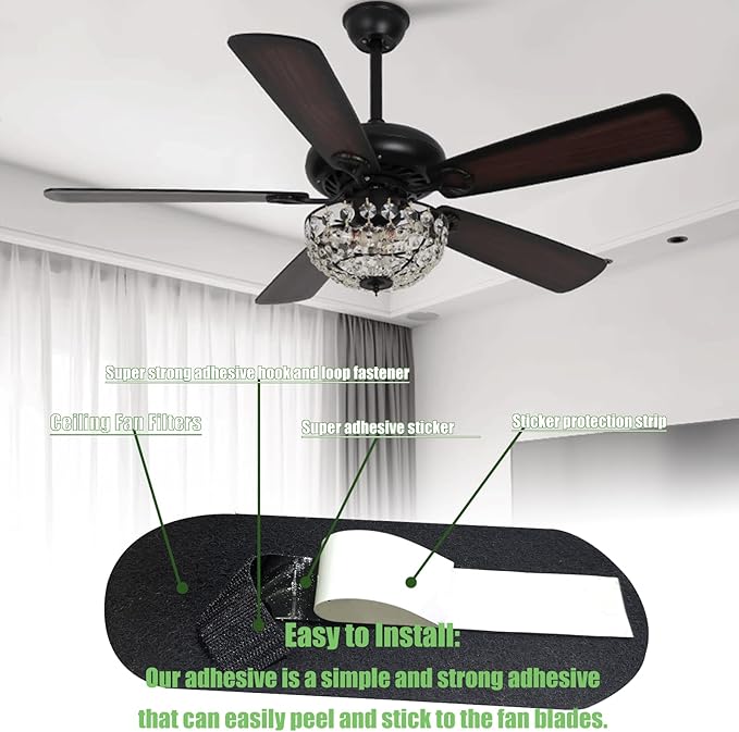 16 Pack Ceiling Fan Filter, Ceiling Fan Filters for Blades, Unscented Activated Coconut Shell Carbon Ceiling Fan Air Filter-Easy-Stick Ceiling Fan Air Filters, Universal Ceiling Fan Blade(5mm thick)