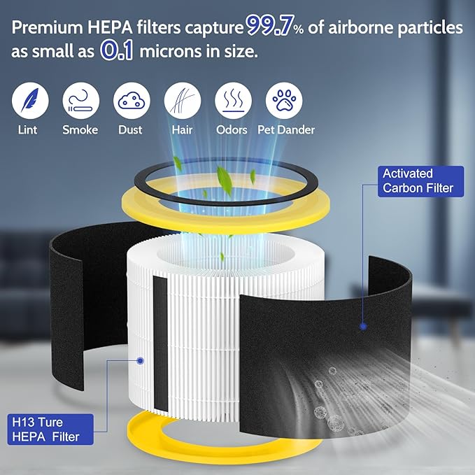 AC3000W Filter V HEPA FLT151 Pure Air Filter Compatible with AC3000W, AC3000B, AP3151W, AC3050, AP3151, AC151 Airsafe Air Purifier, 2 True HEPA + 4 Pre-Filter