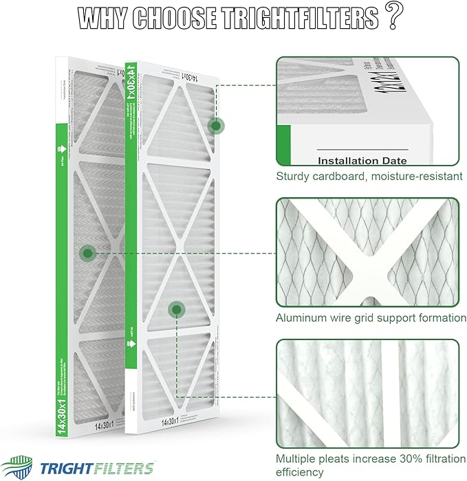 14x30x1 Air Filter 4 Pack, MERV 8 Pleated Dust Defense Air Filters Replacement Air Conditioner HVAC AC Furnace Filter, Durable and Lightweight