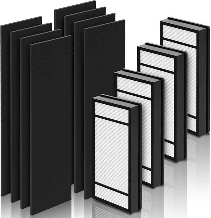 4 Pack Replacement Filter H + 8 Pack Carbon Pre Filter B Compatible with Honeywell HPA050 HPA150 HPA060 HPA160 HHT055 HHT155 Air Cleaner Purifier, Part# HRF-H1 HRF-H2 HRF-B1