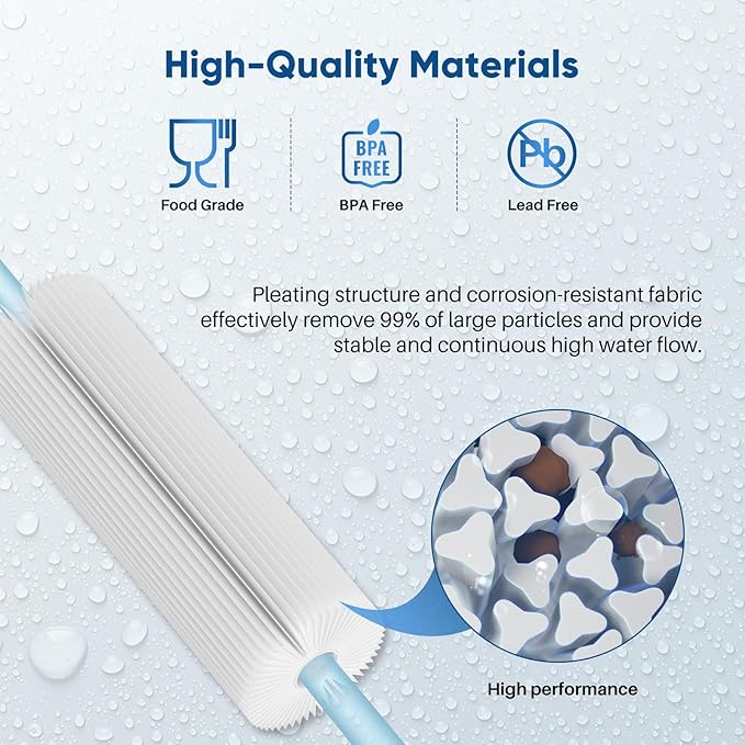 PUREPLUS 5 Micron 10" x 4.5" Whole House Pleated Sediment Filter for Well Water, Replacement Cartridge for GE FXHSC, Culligan R50-BBSA, Pentek R50-BB, DuPont WFHDC3001, W50PEHD, GXWH40L, 2Pack