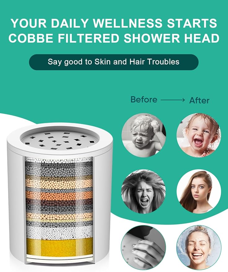 Cobbe Shower Filter | All-METAL Joint | 99% REMOVAL Shower Head Filter for Hard Water, Heavy Metals, Chlorine and Harmful Substance, Improve your skin and hair - Chrome