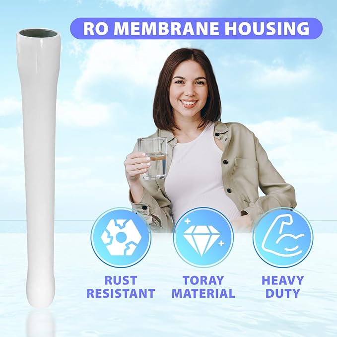 Ozmosis RO Pressure Vessel Membrane 4040 4" x 40" Fiberglass Housing - 3/4" x 1/2" Ports Industrial Grade, 300 PSI, Rust-Resistant, Complete Kit with Plastic Clamps and Brackets