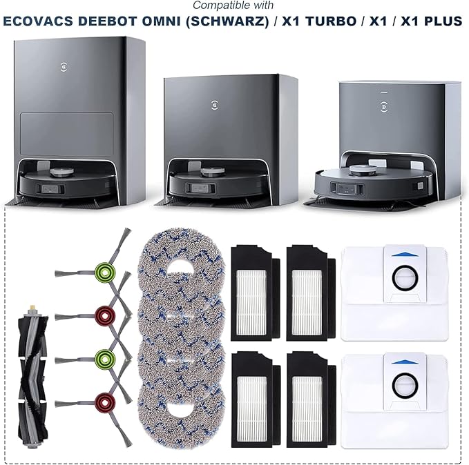Replacement Accessaries Kit Set for ECOVACS DEEBOT X1 Omni Turbo T10 T20 Omni T20/T20 Max/T20 ProRobot Vacuum Cleaner, 1 Main Brush, 6 Side Brushes, 4 Filter, 4 Mop Pads, 4 Dust Bag