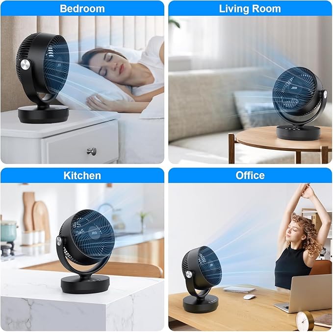 JRD Air Circulator Fan for Bedroom, 13Inch 28dB Quiet Table Fan with Remote, 90°Oscillating Fan, 120° Adjustable Tilt, 3 Speeds, 7H Timer, Powerful Desk Fan for Whole Room Home Office