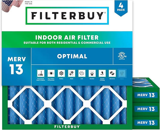 Filterbuy 18x18x2 Air Filter MERV 13 (MPR 1900) Health Defense Replacement (4-Pack), Electrostatic Pleated HVAC AC Furnace Filters, Made in USA (Actual Size: 17.75 x 17.75 x 1.75)