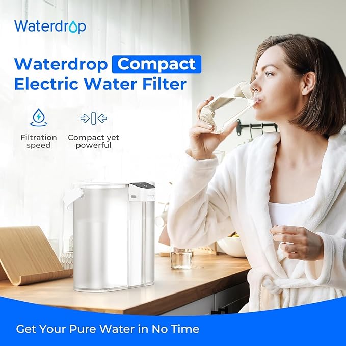 Waterdrop Compact Electric Water Filter Pitcher, 200-Gallon Rechargeable Instant Powerful Dispenser, NSF/ANSI 42&53&401, Reduce PFAS, Lead, Chlorine, 14-Cup, White, with 1 Filter, Does not Lower TDS