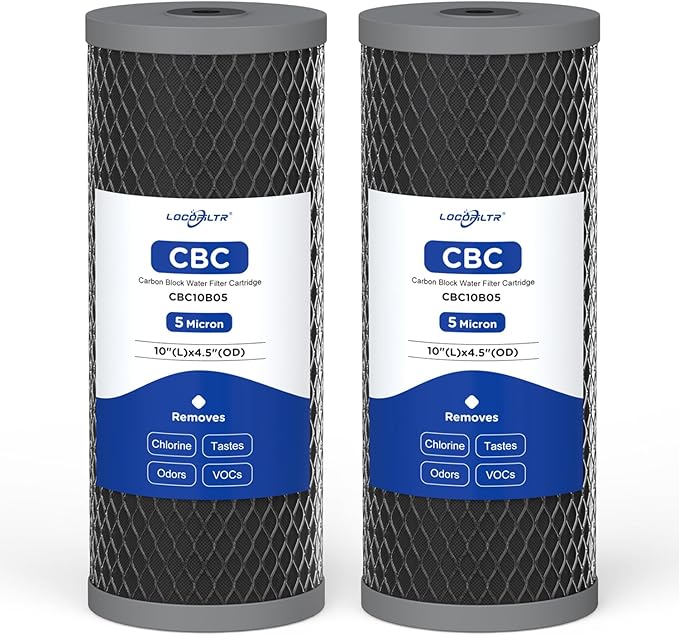 5 Micron 10" x 4.5" Whole House Activated CTO Carbon Block Water Filter Cartridge Replacement for WFHDC8001, CB-BB-10, FXHTC, FC15B, EP-BB, EPM-BB, CTO10BB, WCBFF975, CB-45-1005, CTO-F10B-5 (2 Pack)