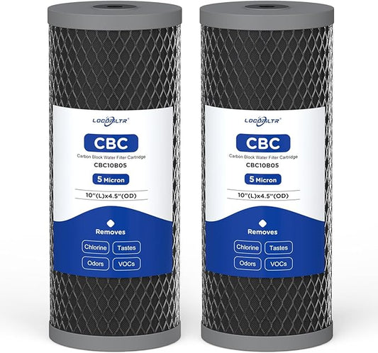 5 Micron 10" x 4.5" Whole House Activated CTO Carbon Block Water Filter Cartridge Replacement for WFHDC8001, CB-BB-10, FXHTC, FC15B, EP-BB, EPM-BB, CTO10BB, WCBFF975, CB-45-1005, CTO-F10B-5 (2 Pack)