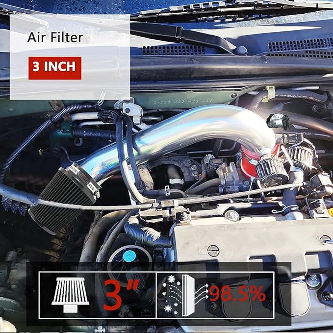 Clamp-On Cold Air Intake Filter, High Performance, Washable Filter, Replacement Air Filter, Flange Diameter 3inch/76mm Black