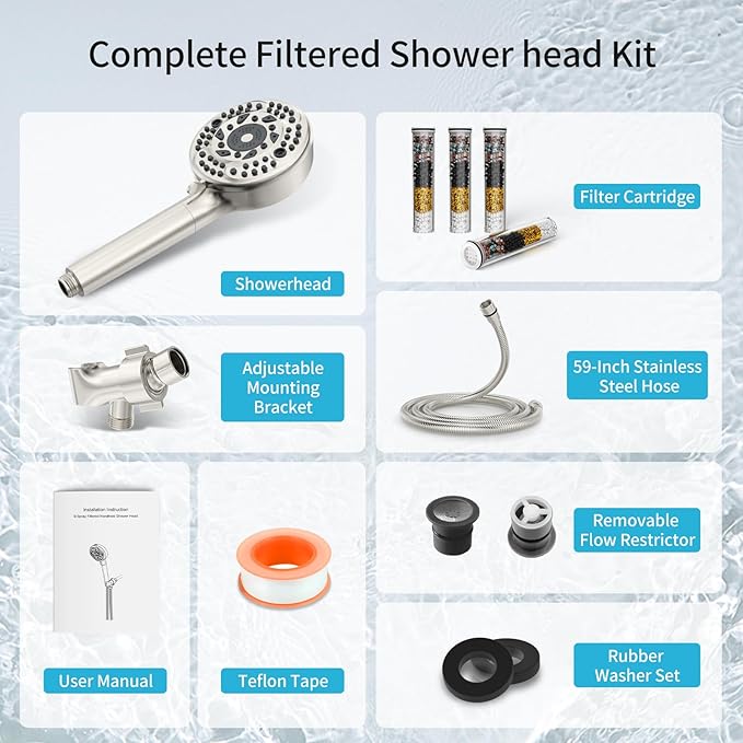 Filtered Shower Head with Handheld, 9 Spray Mode High Pressure Shower Head with 4 Filters, Hard Water Filter Showerhead - Remove Chlorine, Brushed Nickel