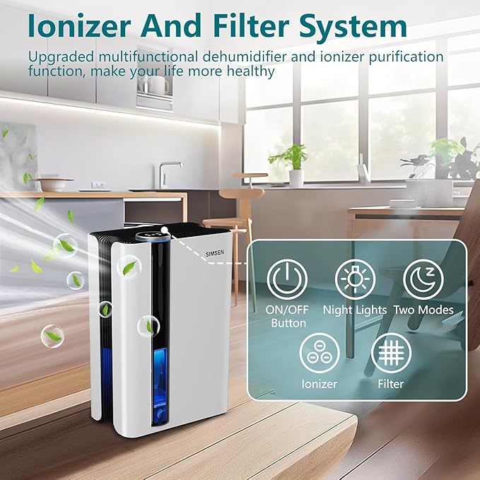 SIMSEN 95oz Dehumidifiers for Home, 800 sq ft Quiet Small Dehumidifier with Drain Hose, Dehumidifiers for Bedroom Bathroom Basements Closet RV (White)