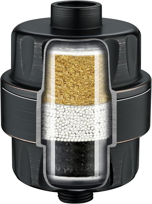 BRIGHT SHOWERS Shower Filter, High Output Shower Head Filter, 3-Stage Filtration for Hard Water & Chlorine Removal, Improves Skin, Hair & Nails, Universal Fit, Oil Rubbed Bronze