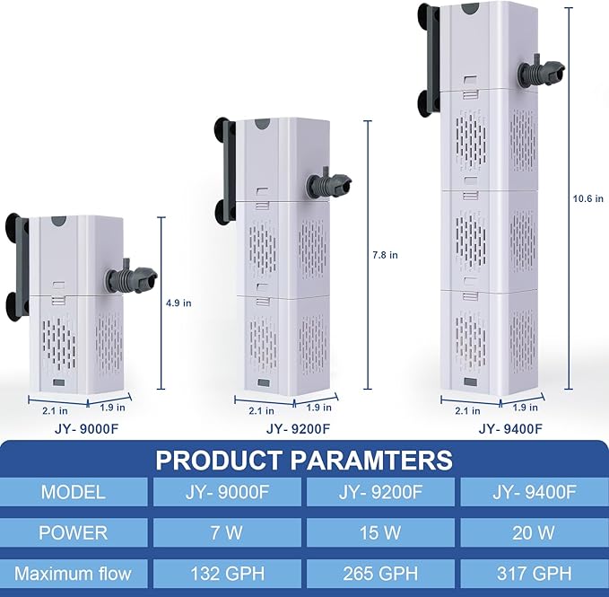 132 GPH 4-in-1 Aquarium Filter, 10-40 Gallon Fish Tank Filters Filtration and Oxygenation, Filter for Fish Tank with Biochemical Cotton, Ceramic Beads, Multi-Functional Turtle Tank Filter(7 W)