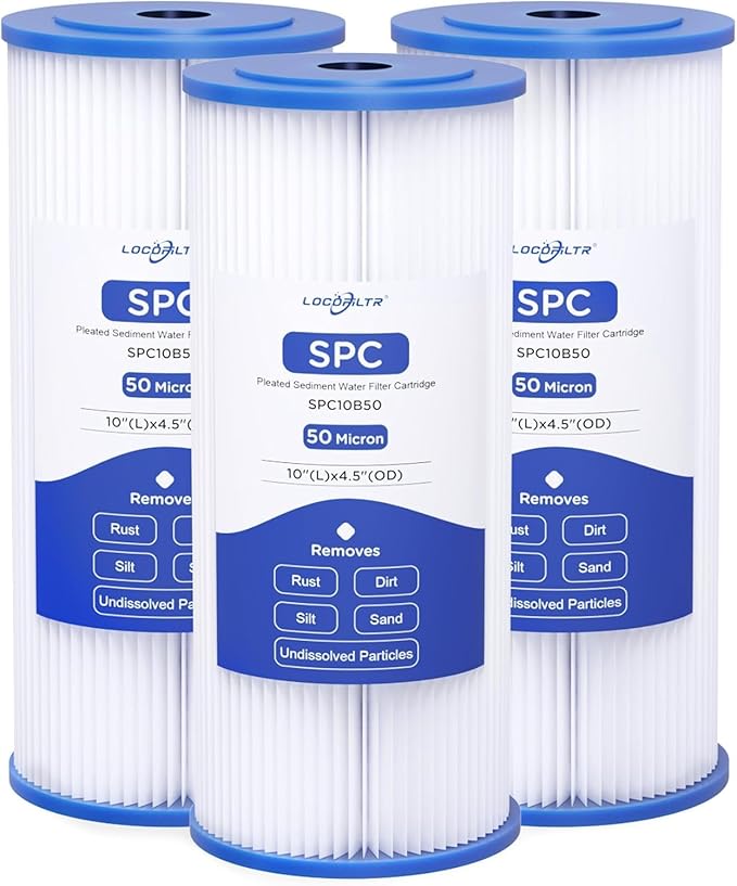 W50PEHD Whole House 50 Micron 10 x 4.5 Pleated Sediment Well Water Filter Cartridge Replacement for R50-BBSA, ECP50-BB, 255492-43, R50-BB, SPC-45-1050, AO-WH-PREL-RPP, FXHSC, W50PEHDA (Pack of 3)