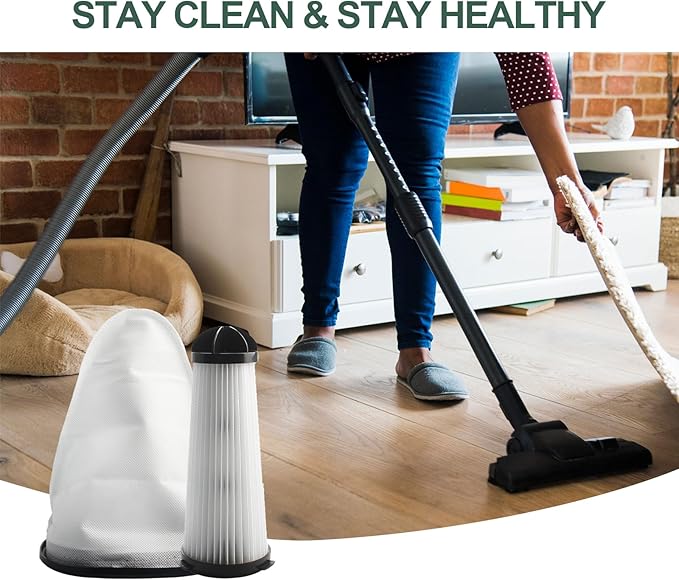 2KE2105000 HEPA Cloth Bag Liner and 2KE2110000 Replacement Filter Fit for Hoover Shoulder Vac Pro Vacuum Cleaner C2401 and for Royal RY4000, RY4001 backpack Vacuum
