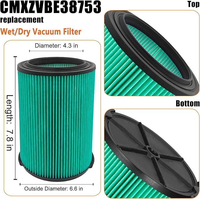 Universal Filters Replaces CMXZVBE38777 /CMXZVBE38753 Craftsman Hepa Graded Filter, Replaces # 9-38753, Fits 5-20 Gallon Shop Vacuums1988+, with Foam Sleeve -2 Pack