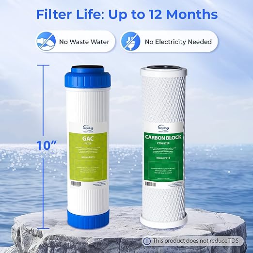 iSpring CKC2 2-Stage Countertop Water Filter, NSF/ANSI 58 Certified, Reduces PFAS, Chlorine, Sediment & Odor, 8000 Gallons, Up to 12 Months, Easy Installation, 2.5" x 10" - 2 Filters Included