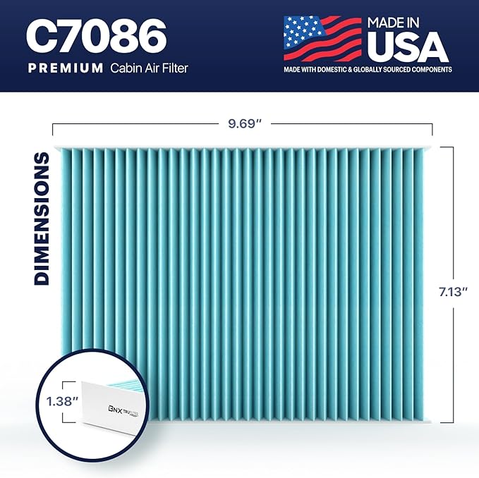 BNX TruFilter C7086 Cabin Air Filter, HEPA 99.97%, MADE IN USA, Compatible With Select Nissan Rogue, Rogue Sport