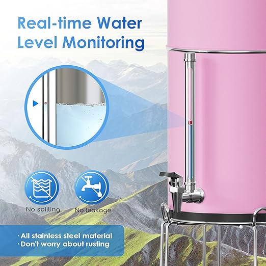 Purewell 3-Stage 0.01μm Ultra-Filtration Gravity Water Filter System, 304 Stainless Steel Countertop System with 2 Filters, Metal Water Level Spigot and Stand, Reduce 99% Chlorine, 2.25G, PW-OB-K
