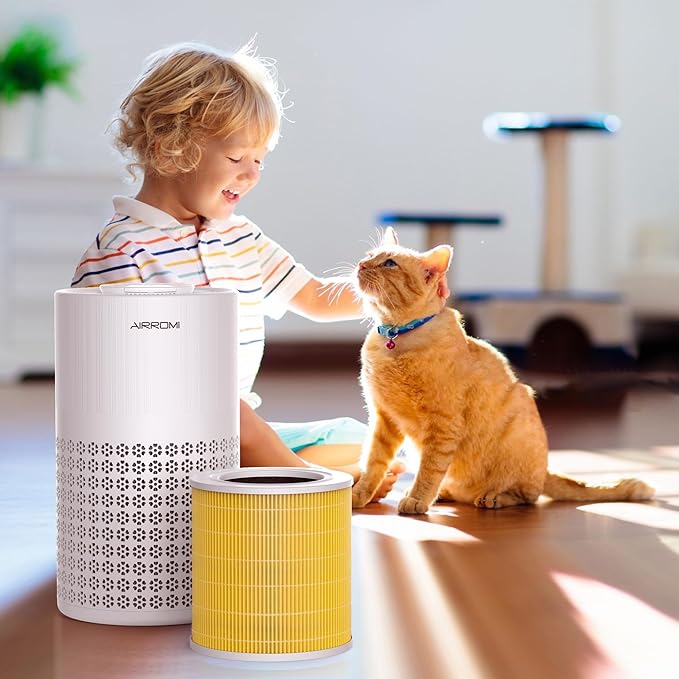 AIRROMI A2001 HEPA Air Purifier Replacement: Original 3-in-1 Filter, Removes 99.97% of 0.3 Micron Particles, Yellow Activated Carbon Filter - Pets & Allergen Specific 1 Pack