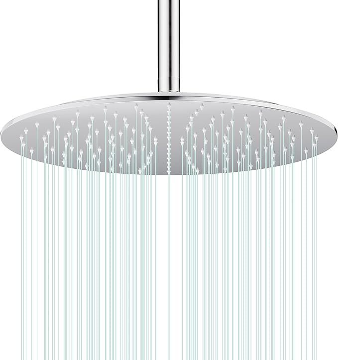 All Metal Rain Shower Head - Heavy Duty Stainless Steel, Easy Install, High Water Flow, Ultra-Thin Modern Design for Bathroom (Chrome, 16)