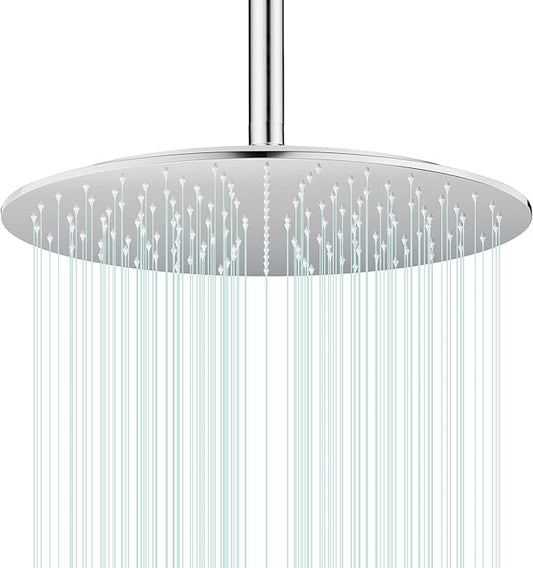 All Metal Rain Shower Head - Heavy Duty Stainless Steel, Easy Install, High Water Flow, Ultra-Thin Modern Design for Bathroom (Chrome, 16)