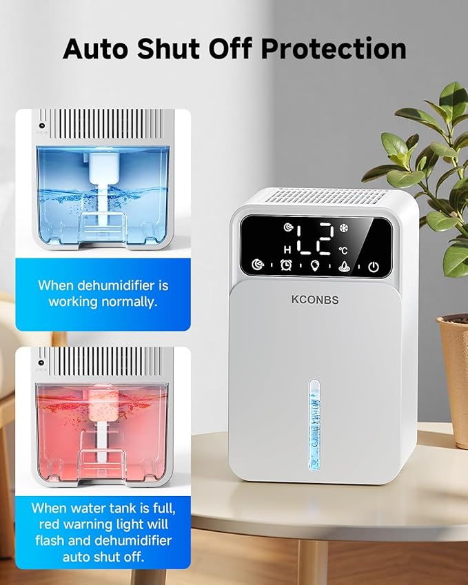 Dehumidifier, Dehumidifiers for Home, 60 OZ Water Tank, 500 sq.ft Dehumidifier for Bathroom, Bedroom, Basement with Auto Shut Off, Timer, 7 Colors LED Light (White)