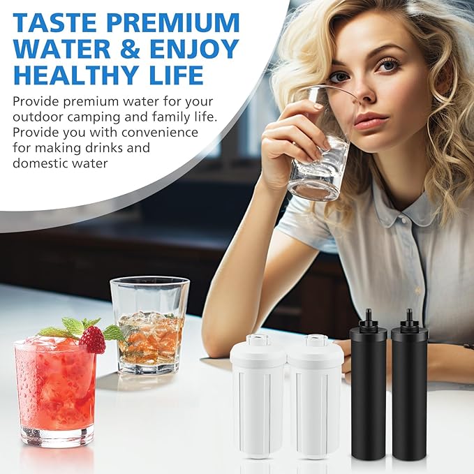 Water Filter Replacement Compatible with Berkey, BB9-2 Filters & PF-2 Fluoride Filters Compatible with Berkey Big, Light, Imperial, Travel, Crown, Royal Series (4 pack)