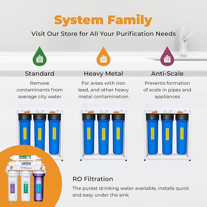 Rotek Water Systems Whole House Water Filtration System | 1-Stage Water Filter System | ACB | Clean Water | Carbon Block Filter | 20 Inch