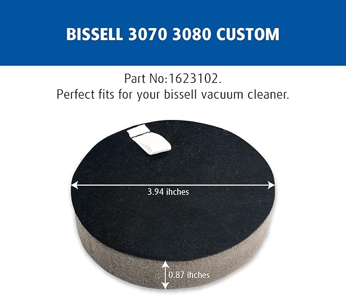 6 Pack Filter Replacement Compatible with Bissell 3070, 3080 PowerGlide Pet Slim Corded Cordless Stick Vacuum Cleaner, Washable and Reusable, Compare to Part: 1623102