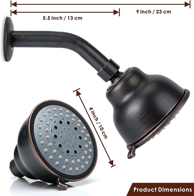 Voolan High Pressure Shower Head with Shower Arm - 5 Function Rain Shower Head - Comfortable Shower Experience Even at Low Water Flow - Oil-Rubbed Bronze