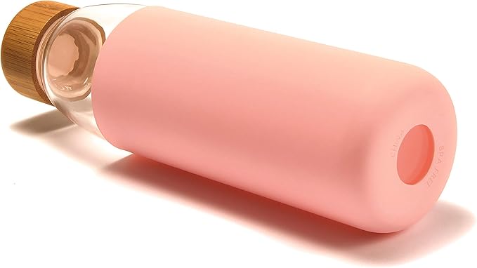 veegoal 25 Oz Borosilicate Glass Water Bottles with Bamboo Lid, BPA-FREE, Non-Slip Silicone Sleeve, and Stainless Steel Leak Proof Lid - Reusable Glass Bottle for Men and Women