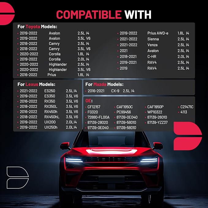 BDFHYK 1PC CF12157 Cabin Air Filter with Activated Carbon Compatible with Lexus ES250, ES350, RX350, RX350L, RX450h, Compatible with Toyota Avalon, Camry, Corolla, Highlander, Prius, Sienna, Venza