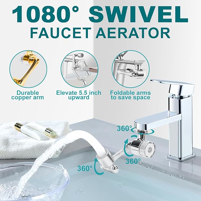 1080º Sink Water Filter Faucet, Splash-proof Sink Faucet Extender with Filter, Reduce 99% Chlorine, 2 Modes Spray Attachment for Home Kitchen & Bathroom, 9PCS Replacement Filter