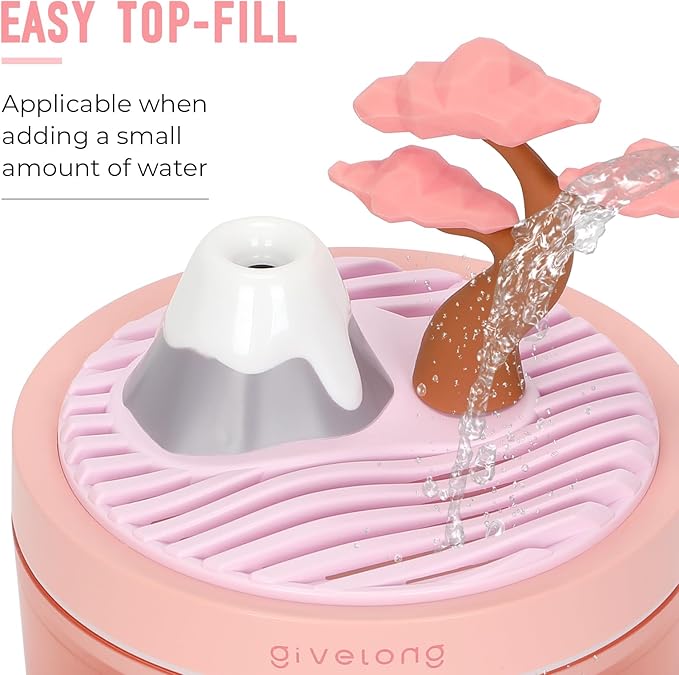 Cute Mini Humidifier, 320ml Pink Cherry Tree Desktop Humidifiers for Bedroom, Portable Small Cool Mist Humidification for Home, Baby Nursery, Office & Indoor Plants, USB Powered