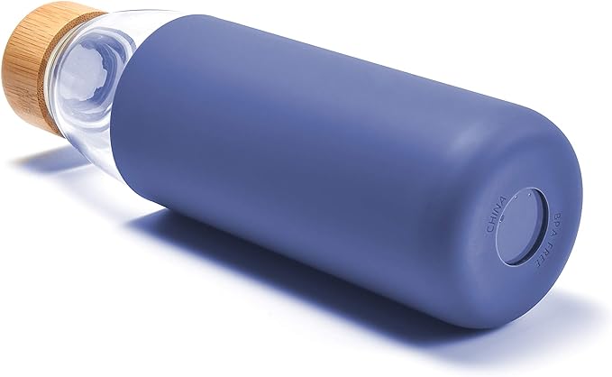 veegoal 18 Oz Borosilicate Glass Water Bottles with Bamboo Lid, BPA-FREE, Non-Slip Silicone Sleeve, and Stainless Steel Leak Proof Lid - Reusable Glass Bottle for Men and Women