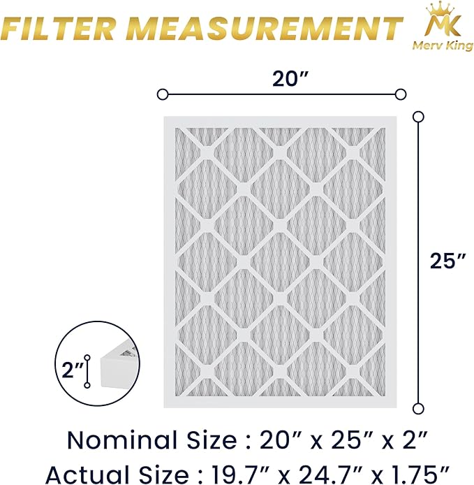 MervKing 20x25x2 Air Filter Actual Size: 19.7" x 24.7" x 1.75" MERV 8 MPR 600-700 | MADE IN USA | 12-Pack | Pleated HVAC AC Furnace Replacement