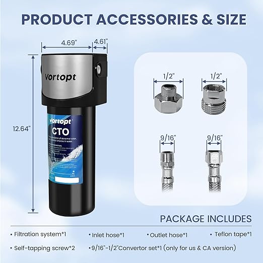 Under Sink Water Filter System,19000 Gallon &14" H Saves Space,Flow Under Counter Water Filter Direct Connect to Kitchen Faucet,Reduces Chlorine,Lead, Bad Taste & Odor (Black-Q7-19000 GAL)