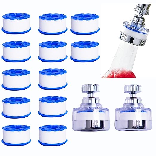14Pcs Sink Water Filter Faucet With Cartridges, Universal 360 ° Rotating Kitchen Faucet Water Filter Removes Fluoride Heavy Metals Hard Water Compatible with Most Bathroom/Kitchen/Laundry Sink Faucets