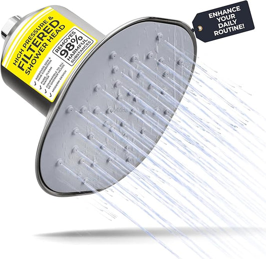 Afina Shower Head with Filter - High Pressure Filtered Shower Head - Improves Skin & Hair by Reducing Chlorine & Heavy Metals from Hard Water | Shower Filter (Nickel)