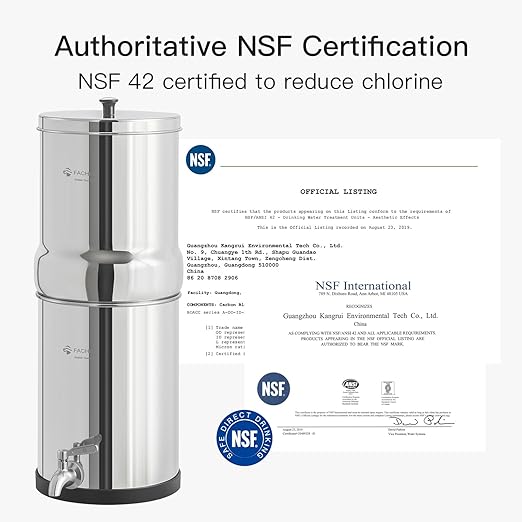 Gravity-Fed Water Filter System, 1.5G Stainless-Steel Countertop System with 2 Black NSF/ANSI 42 Certification Elements, 2 Fluoride, Metal Water Level Spigot, Reduces Fluoride and Chlorine