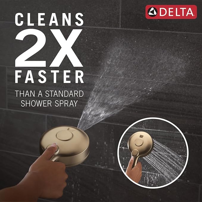 Delta 5-Setting HydroRain 2-in-1 Dual Shower Head with ProClean Spray, Brushed Gold High Pressure Shower Head with Handheld Spray, 1.75 GPM Flow Rate, Champagne Bronze 75419CZ