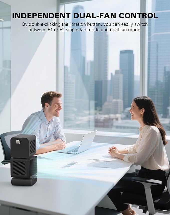 Desk Fan, 11-Inch Table Fan for Bedroom, 6 Speeds, Digital Display, Dual Heads 6000mAh Battery USB Fans, 360° Rotating, 120° Auto Oscillating, Desk Fans Small Quiet for Home, Office, Kitchen