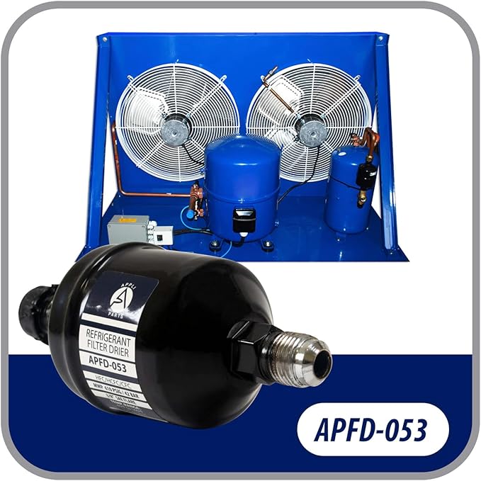 Appli Parts APFD-053 3/8 in Liquid Line Refrigerant AC Filter Drier hvac Refrigeration 053 SAE Flare connection universal unidirectional 4-1/2 in long 2 in wide